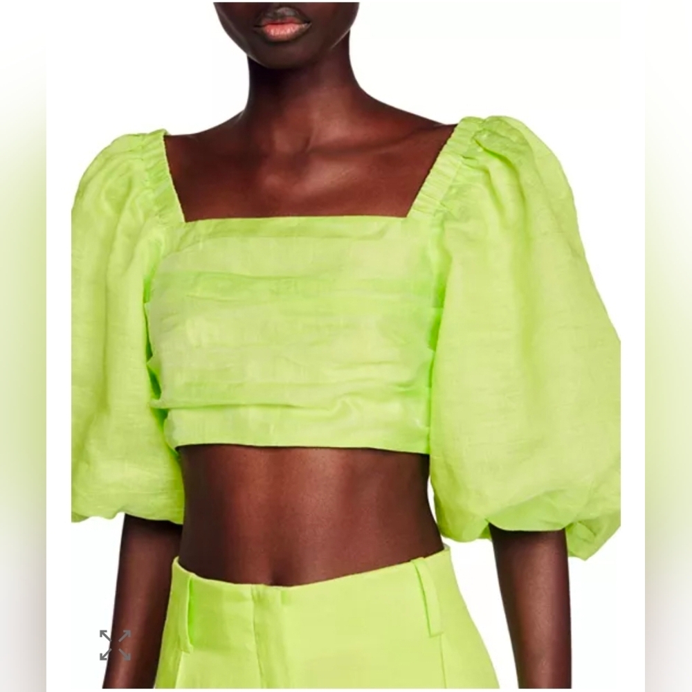 Sandro Blonville Balloon Sleeve Crop Top In‎ Chartreuse Size 2
